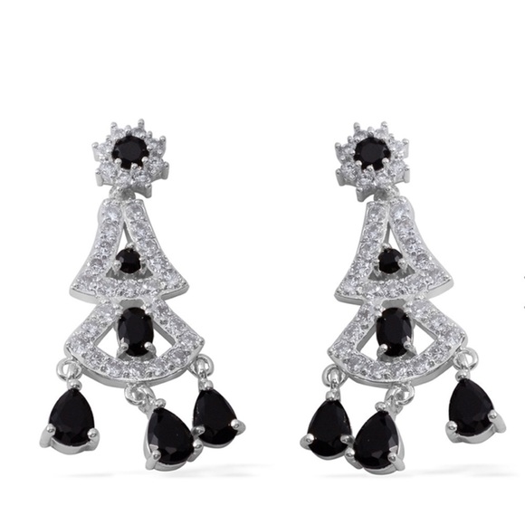 Black and White Cubic Zirconia Silvertone Chandelier Earrings - Picture 1 of 5